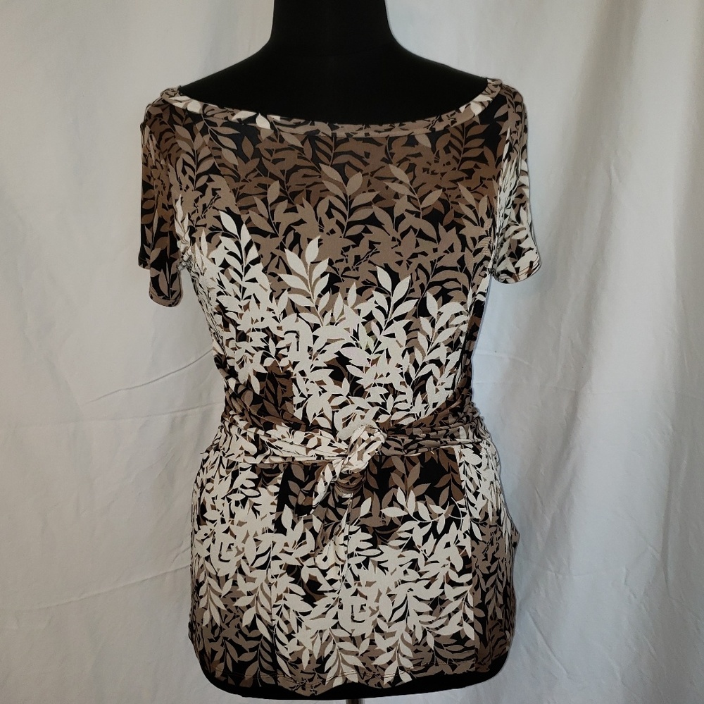 Perceptions 14 leaf pattern tie waist boat neck